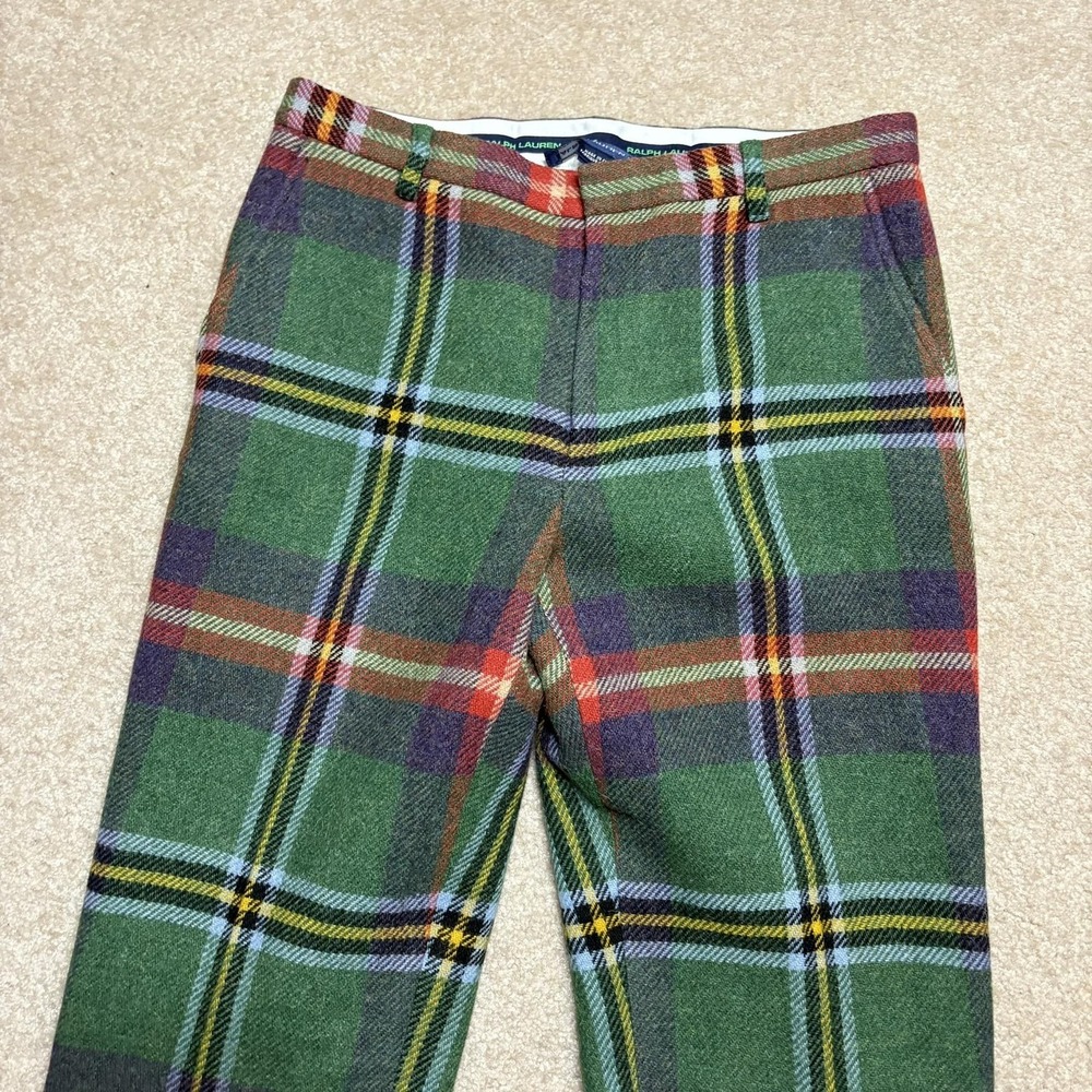 Vtg Ralph Lauren Sport Dress Pants SZ 6 29x34 Green Tartan Plaid Alpaca Wool 90s